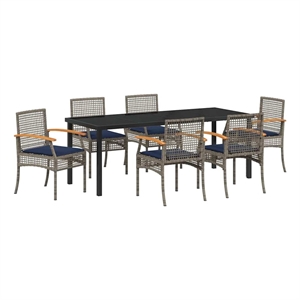 vidaXL Garden Dining Set 7 pcs Grey and Black Rattan