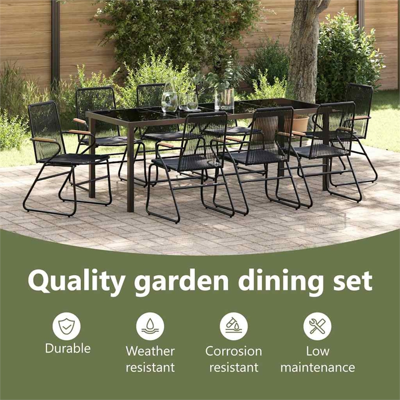 vidaXL Garden Dining Set 9 pcs Black Powder-Coated Steel