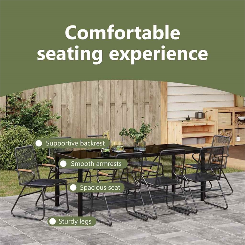 vidaXL Garden Dining Set 9 pcs Black Powder-Coated Steel