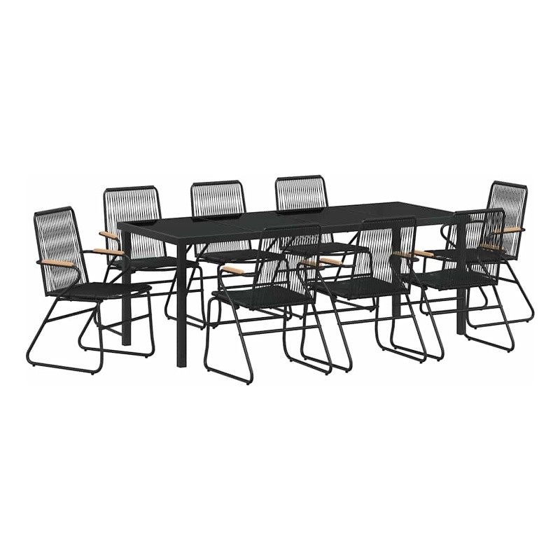 vidaXL Garden Dining Set 9 pcs Black Powder-Coated Steel