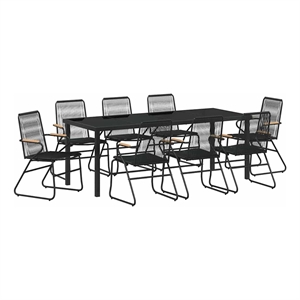 vidaXL Garden Dining Set 9 pcs Black Powder-Coated Steel
