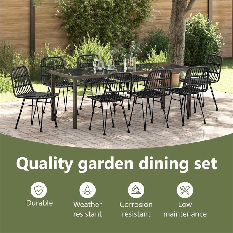 vidaXL Garden Dining Set 9 pcs Black Powder-Coated Steel