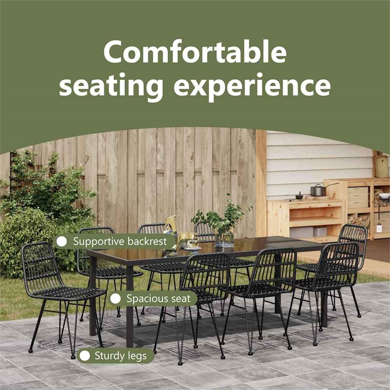 vidaXL Garden Dining Set 9 pcs Black Powder-Coated Steel