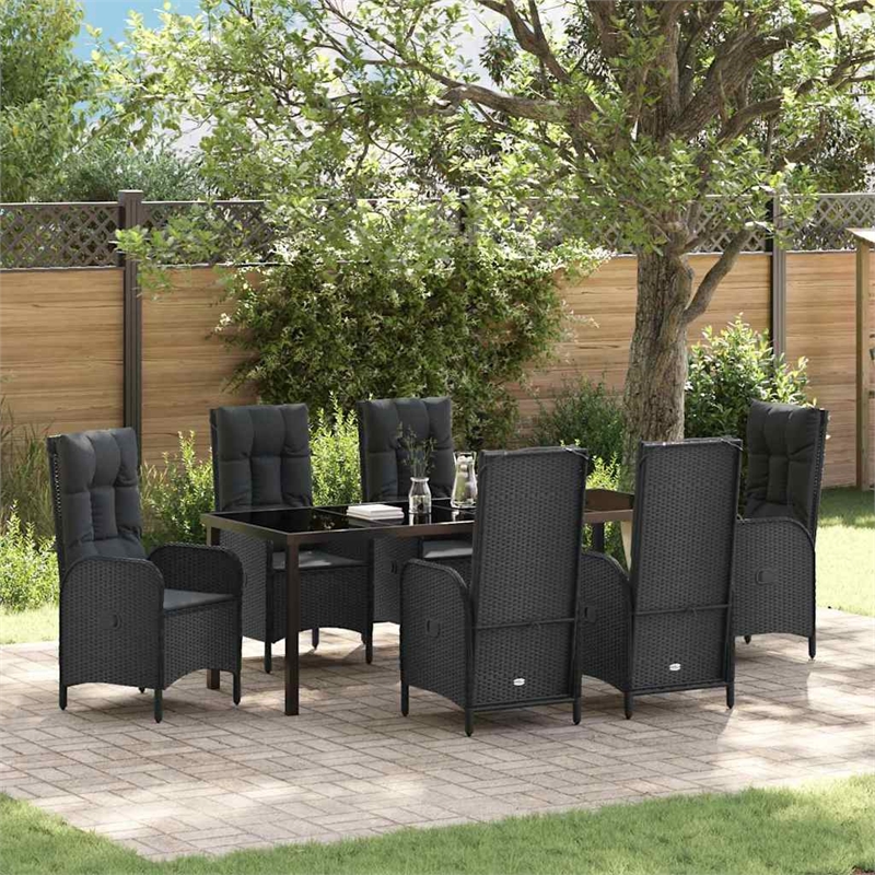 vidaXL Garden Dining Set 7 pcs Black Poly Rattan