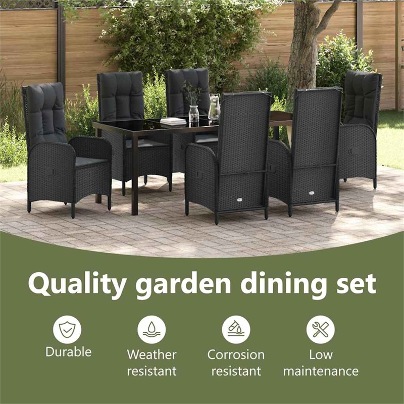 vidaXL Garden Dining Set 7 pcs Black Poly Rattan