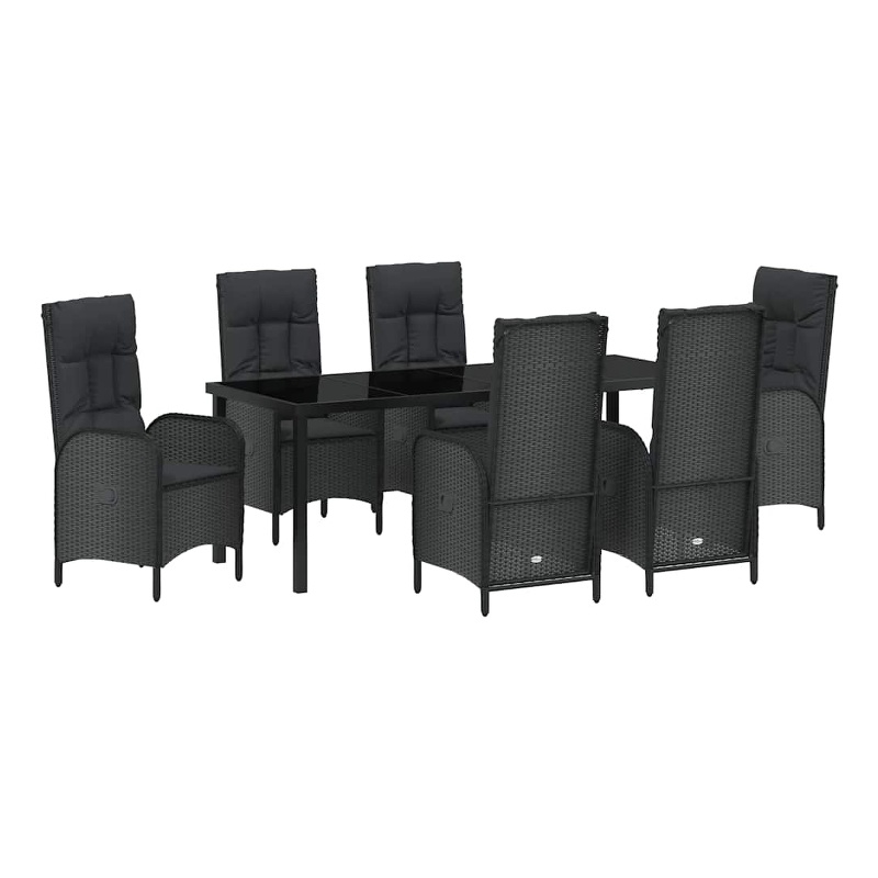 vidaXL Garden Dining Set 7 pcs Black Poly Rattan