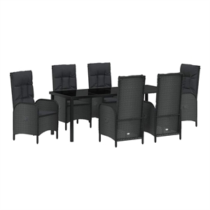 vidaXL Garden Dining Set 7 pcs Black Poly Rattan
