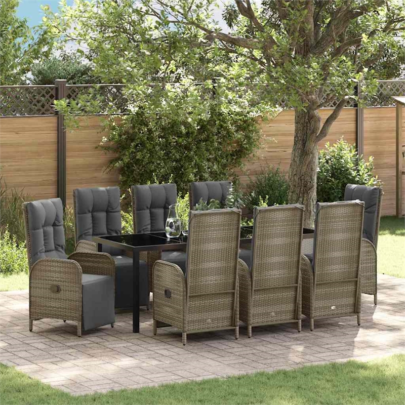 vidaXL Garden Dining Set 9 pcs Grey Poly Rattan