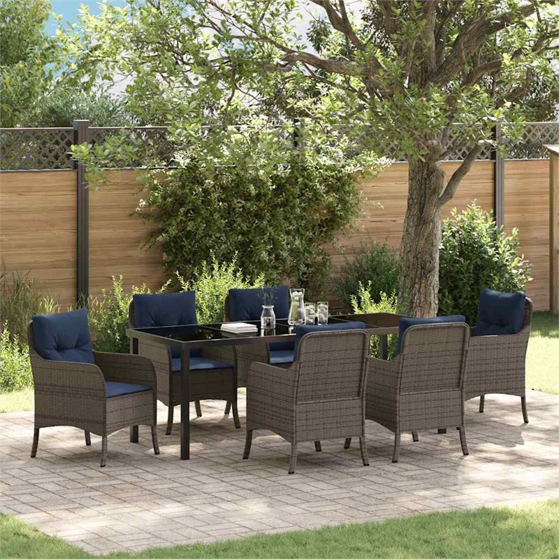 vidaXL Garden Dining Set 7 pcs Grey Poly Rattan