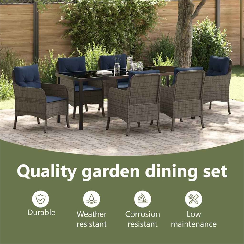 vidaXL Garden Dining Set 7 pcs Grey Poly Rattan