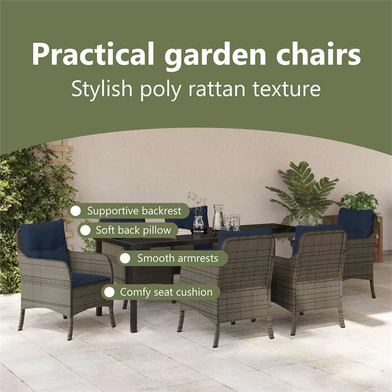 vidaXL Garden Dining Set 7 pcs Grey Poly Rattan
