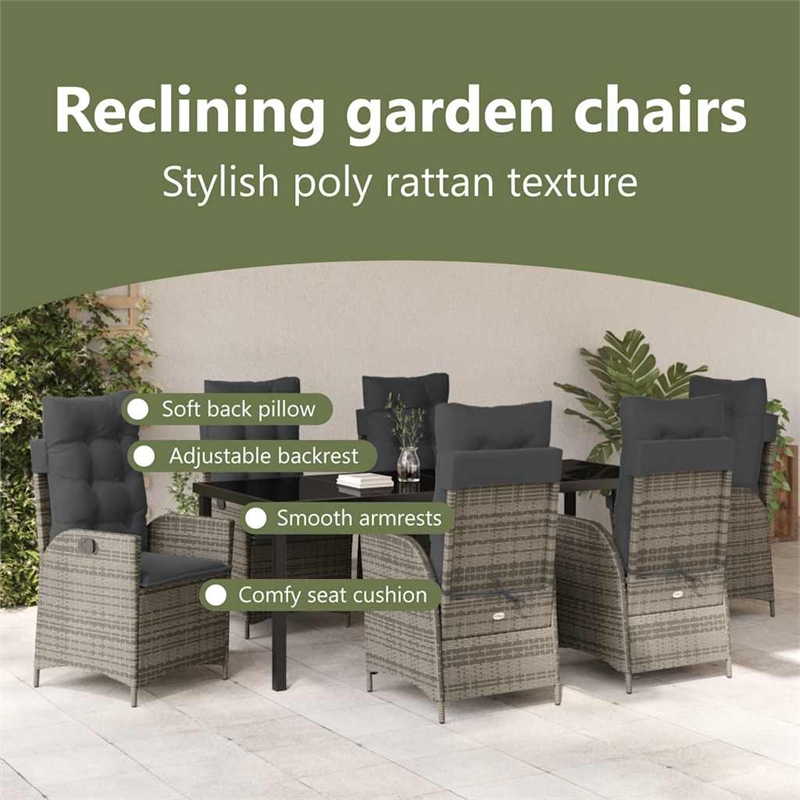 vidaXL Garden Dining Set 7 pcs Grey Poly Rattan