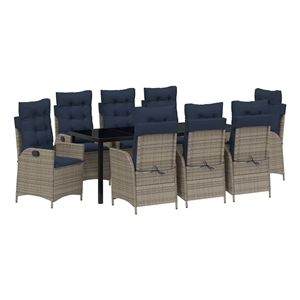 vidaXL Garden Dining Set 9 pcs Grey and Black Rattan
