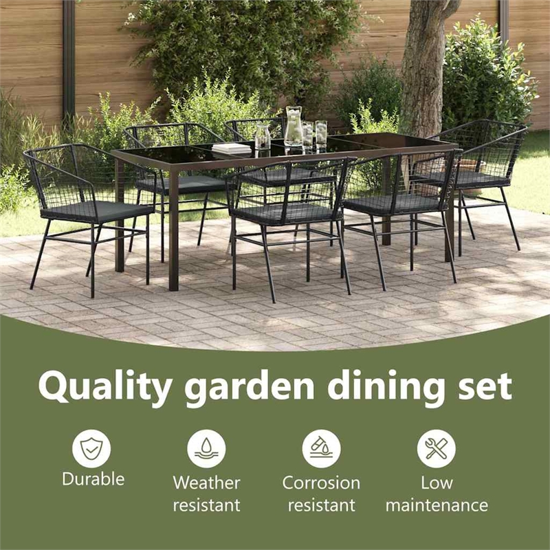 vidaXL Garden Dining Set 7 pcs Black Poly Rattan