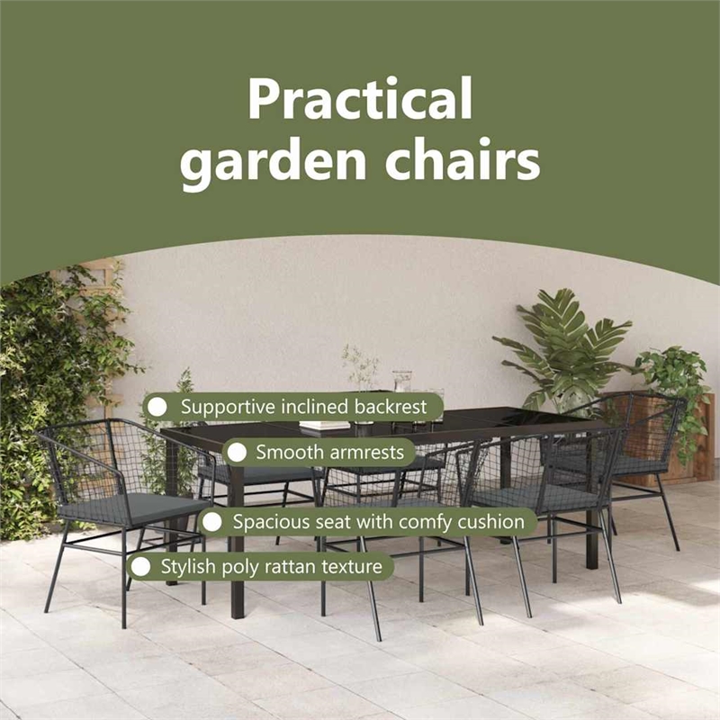 vidaXL Garden Dining Set 7 pcs Black Poly Rattan
