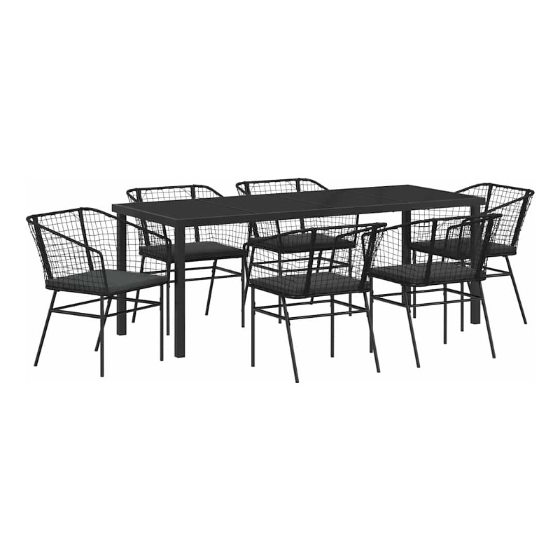 vidaXL Garden Dining Set 7 pcs Black Poly Rattan
