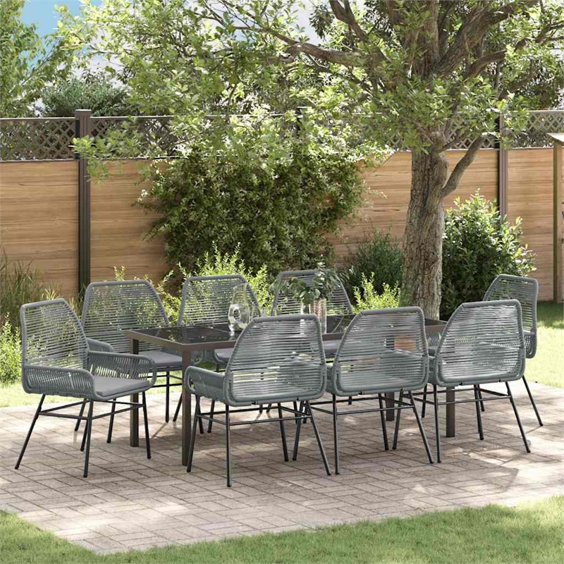 vidaXL Garden Dining Set 9 pcs Grey Poly Rattan