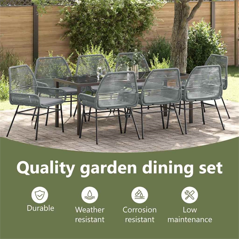 vidaXL Garden Dining Set 9 pcs Grey Poly Rattan