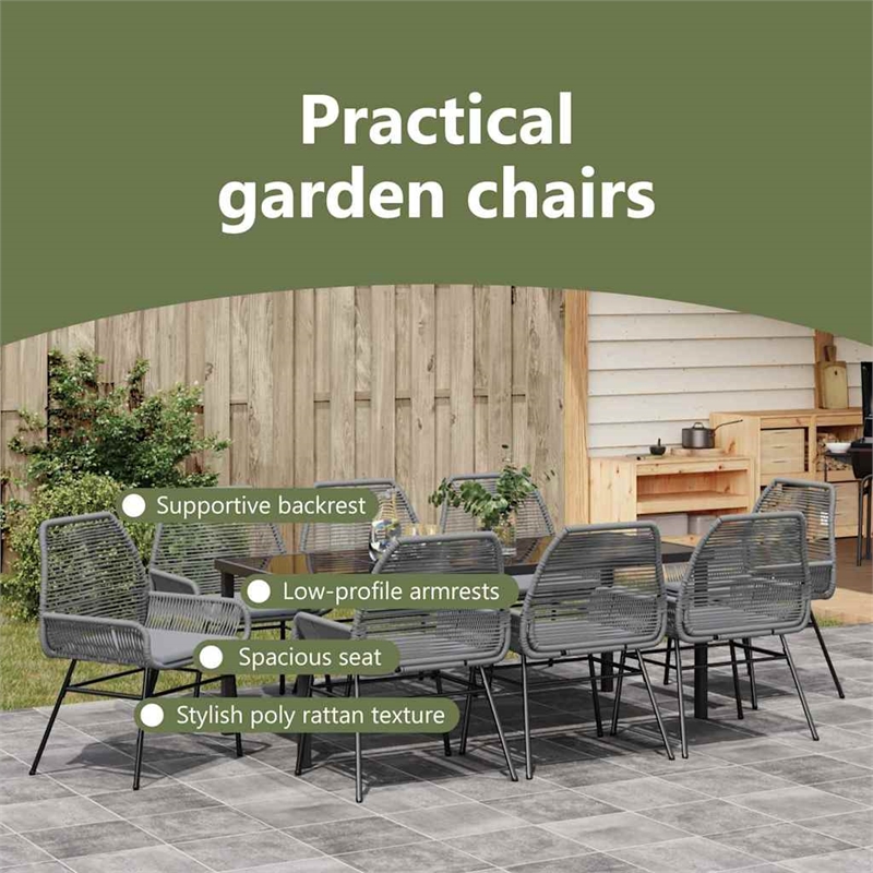 vidaXL Garden Dining Set 9 pcs Grey Poly Rattan