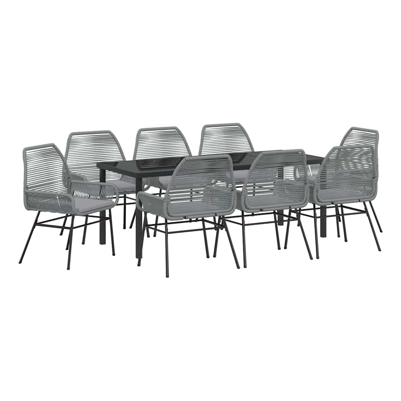 vidaXL Garden Dining Set 9 pcs Grey Poly Rattan