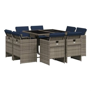 vidaXL 9 Piece Garden Dining Set with Cushions Grey Poly Rattan