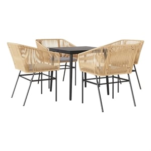vidaXL 5 Piece Patio Dining Set with Cushions Brown Poly Rattan Glass