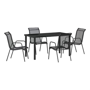 vidaXL Garden Dining Set 5 pcs Black Powder-Coated Steel