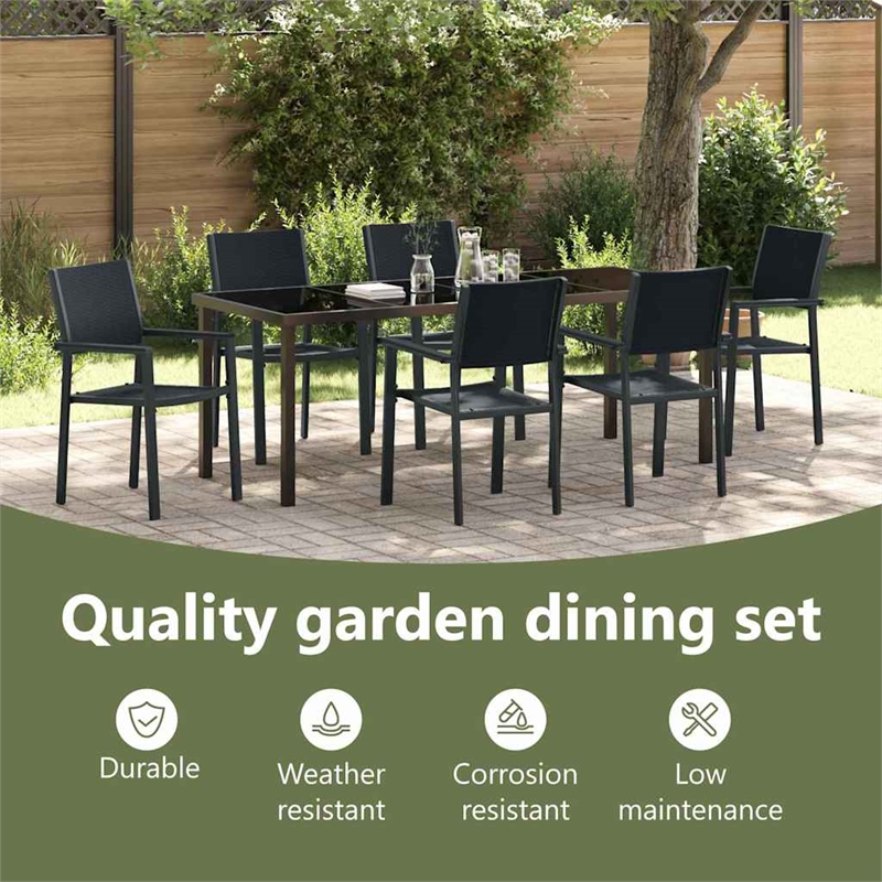 vidaXL Garden Dining Set 7 pcs Black Powder-Coated Steel