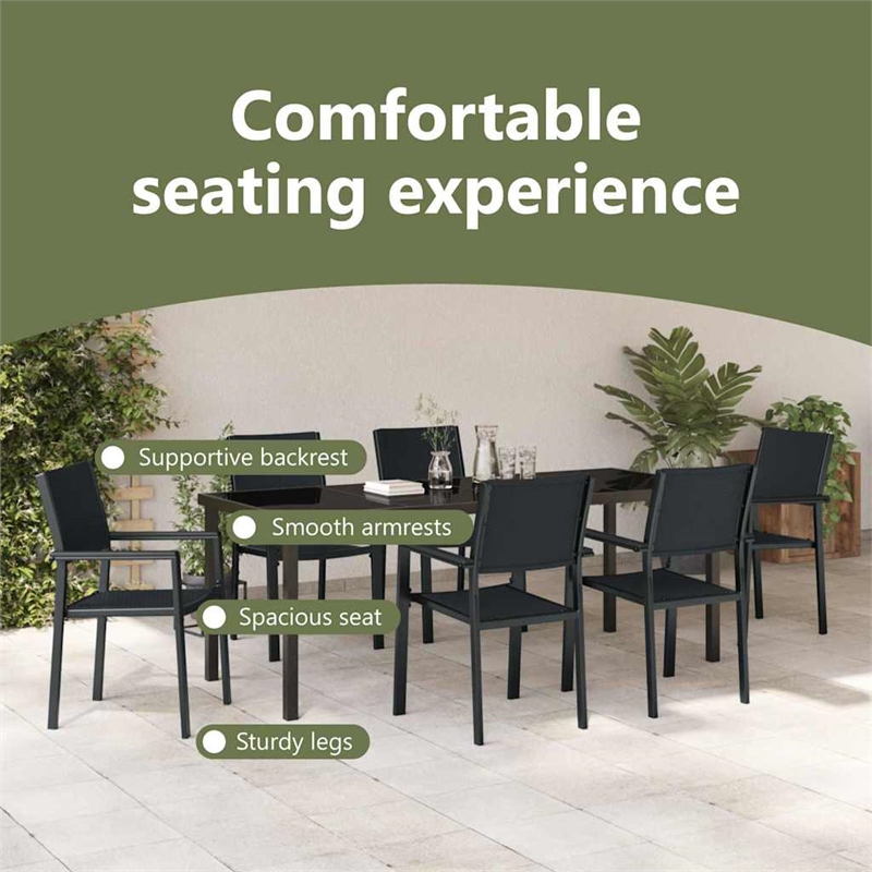 vidaXL Garden Dining Set 7 pcs Black Powder-Coated Steel