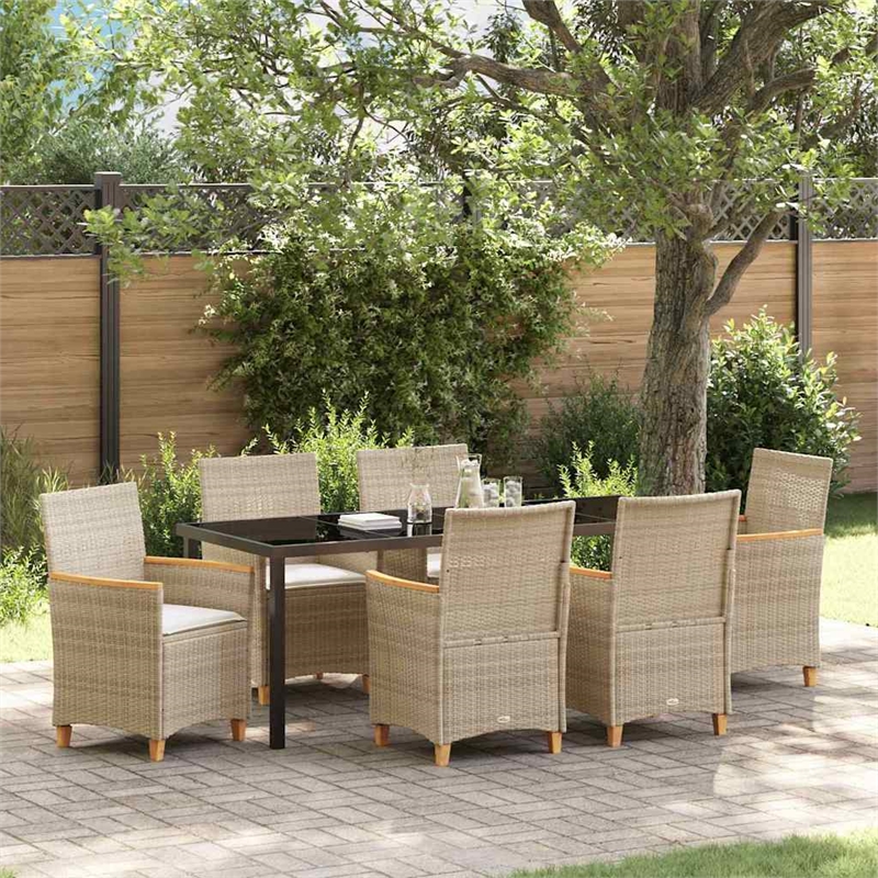 vidaXL Garden Dining Set 7 pcs Beige Poly Rattan