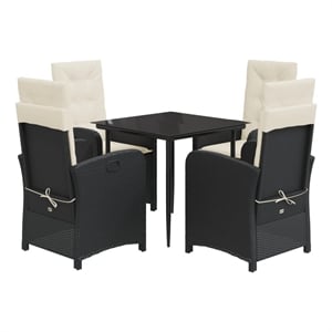 vidaXL 5 Piece Patio Dining Set with Cushions Black Poly Rattan