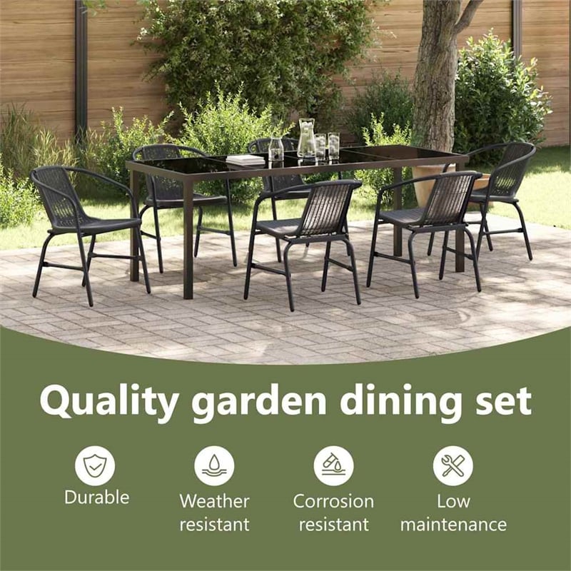 vidaXL Garden Dining Set 7 pcs Black Powder-Coated Steel