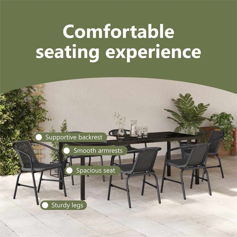 vidaXL Garden Dining Set 7 pcs Black Powder-Coated Steel