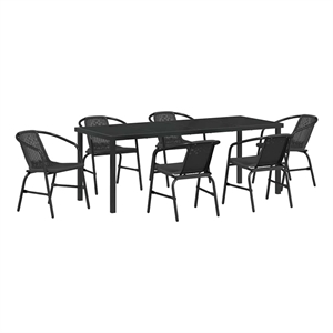 vidaXL Garden Dining Set 7 pcs Black Powder-Coated Steel