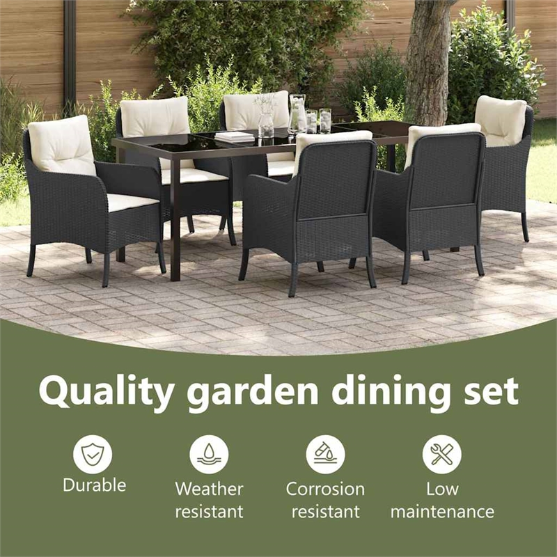 vidaXL Garden Dining Set 7 pcs Black Poly Rattan