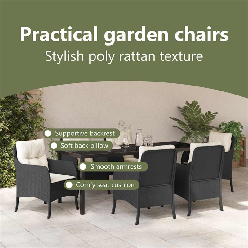 vidaXL Garden Dining Set 7 pcs Black Poly Rattan