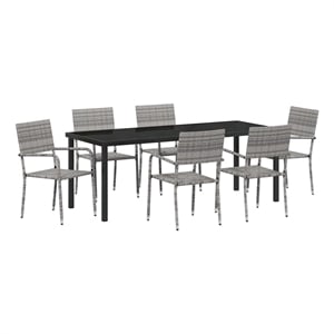 vidaXL Garden Dining Set 7 pcs Grey Poly Rattan