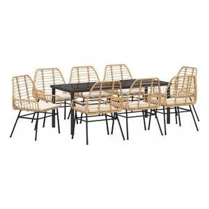 vidaXL Garden Dining Set 9 pcs Brown Poly Rattan