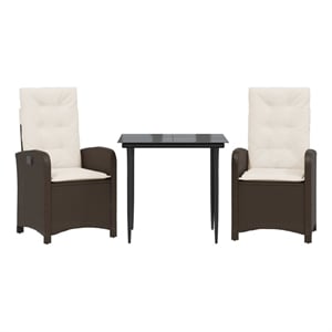 vidaXL 3 Piece Patio Dining Set with Cushions Brown Poly Rattan