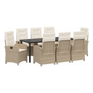 vidaXL Garden Dining Set 9 pcs Beige Poly Rattan