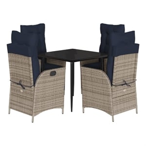 vidaXL 5 Piece Patio Dining Set with Cushions Gray Poly Rattan