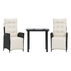 vidaXL 3 Piece Patio Dining Set with Cushions Black Poly Rattan