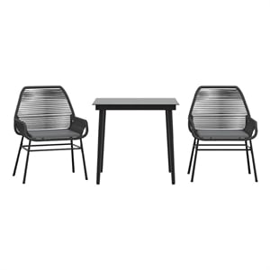 vidaXL 3 Piece Patio Dining Set with Cushions Black Poly Rattan Glass