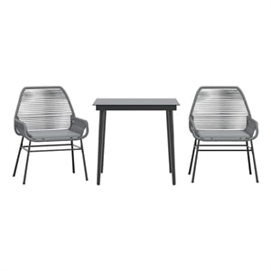 vidaXL 3 Piece Patio Dining Set with Cushions Gray Poly Rattan Glass