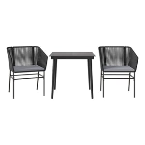 vidaXL 3 Piece Patio Dining Set with Cushions Black Poly Rattan Glass