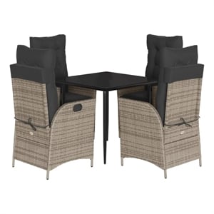 vidaXL 5 Piece Patio Dining Set with Cushions Gray Poly Rattan