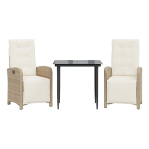 vidaXL 3 Piece Bistro Set with Cushions Beige Poly Rattan