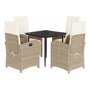 vidaXL 5 Piece Patio Dining Set with Cushions Beige Poly Rattan