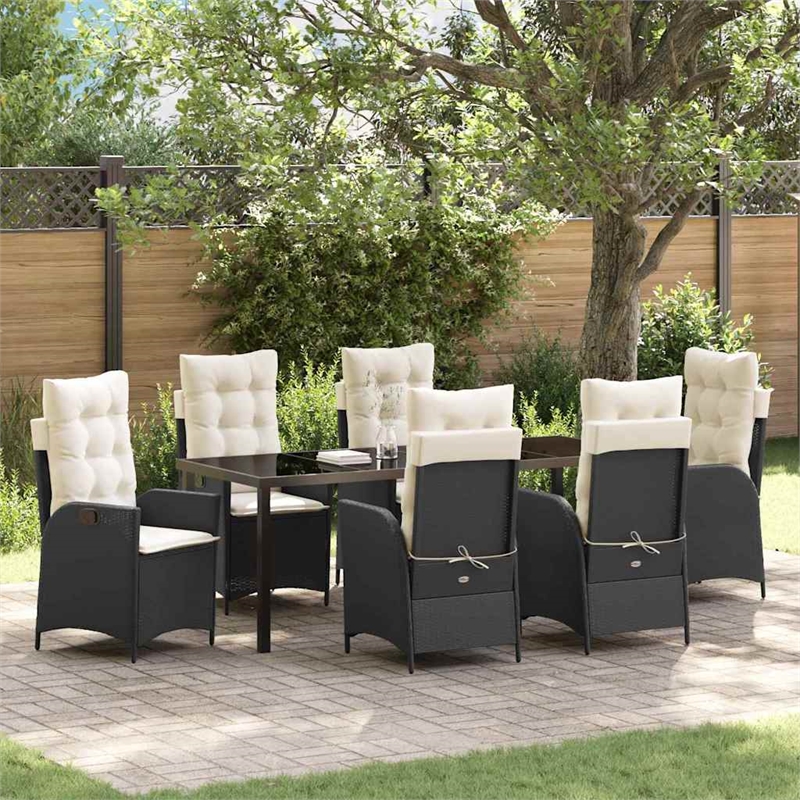 vidaXL Garden Dining Set 7 pcs Black Poly Rattan