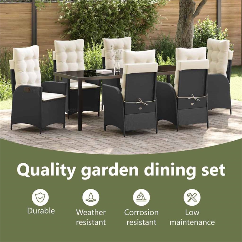 vidaXL Garden Dining Set 7 pcs Black Poly Rattan